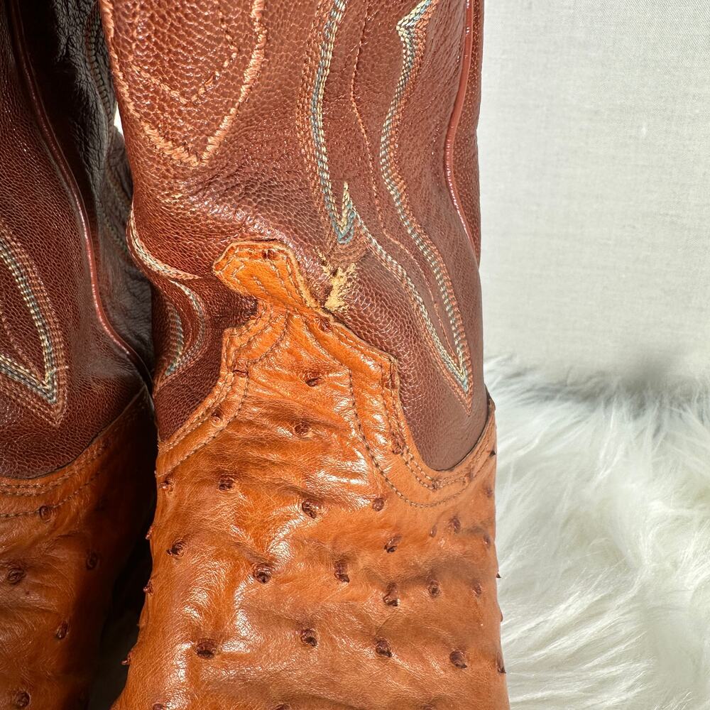 Lucchese 1883 Ostrich Cowboy Boots 8B Brown Western Vintage Cowgirl - Picture 8 of 16